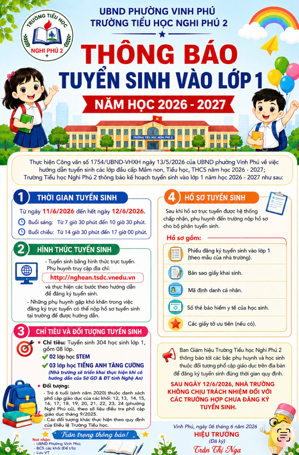 📢🎒 THÔNG BÁO TUYỂN SINH LỚP 1 – NĂM HỌC 2026 – 2027🎒
